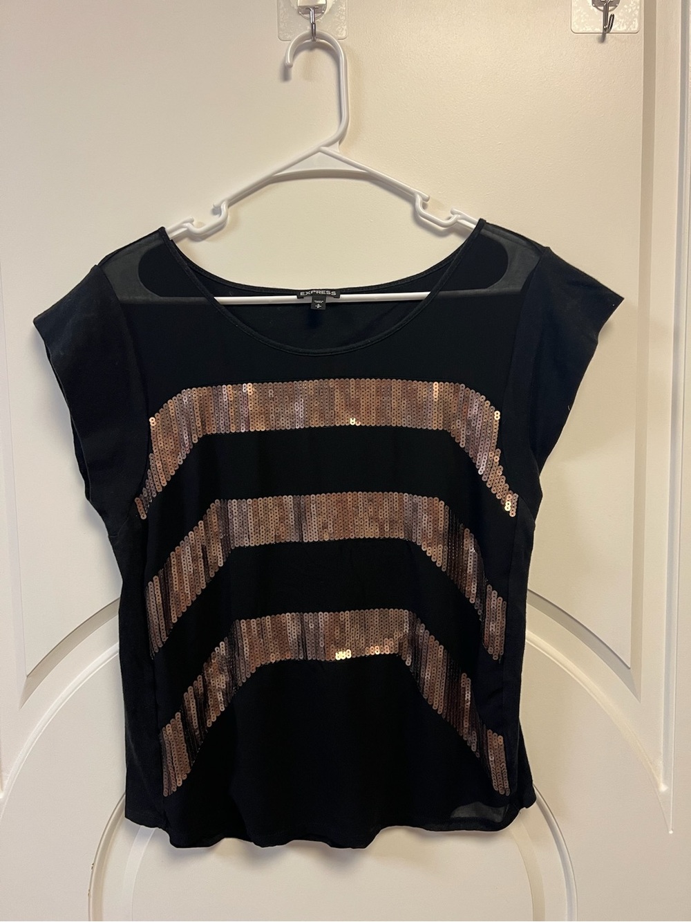 Express Black Tee with Bronze Sequin Stripes